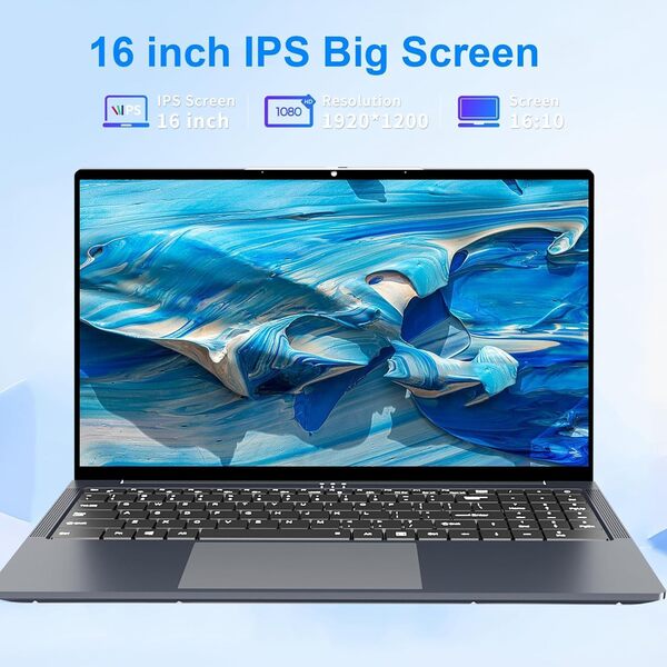 Ordinateur Portable 16 Pouces,Core I5 Processeur, 16Go RAM + 512 Go SSD, PC Portable Win11 avec clavier rétroéclairé, pavé numérique, emplacement pour carte Type-C/TF Card/USB 3.0*3/batterie 5800mAh