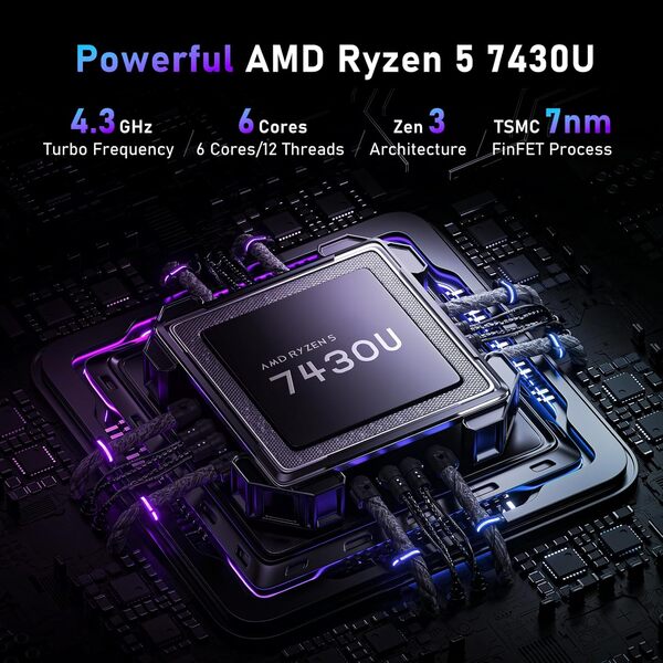 NIAKUN 15.6 Pouces Ordinateur Portable Gaming, AMD Ryzen 5 7430U Processor (up to 4.3Ghz) 16GB RAM 1TB SSD Pc Portable Gamer, Laptop Gaming with Backlit Keyboard, FHD 1920x1080P, 6000mAh, Type-C
