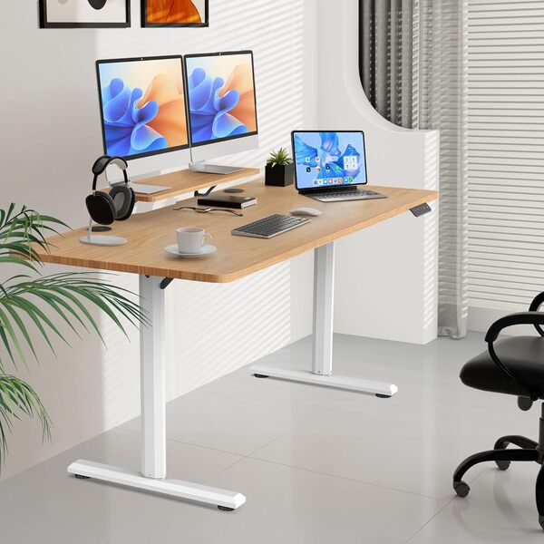 SOSINYA Bureau Assis-Debout Électrique 160x70cm, Support de Moniteur Amovible, Panneau de Contrôle à Fonctions Mémoire, 2 Positions Mémorisables, Convient pour l'Étude, Le Travail et Les Jeux