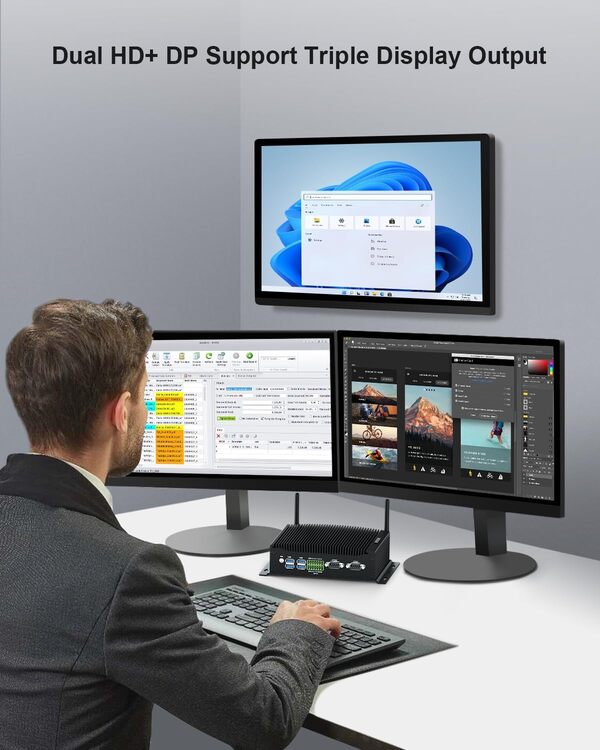 WEIDIAN Mini PC Industriel Fanless, Mini Ordinateur Win11, Industrial PC Core i7-10810U, Dual Gigabit Ethernet, 2RS232/422/485 COM, 2RJ45 LAN, 6USB, GPIO, WiFi, BT4.2, Linux (32GB RAM 1TB SSD)