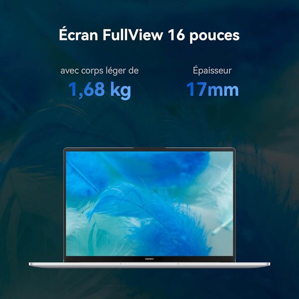 HUAWEI MateBook D16 Ordinateur Portable Intel® Core™ i5-12450H, 16 Go RAM, 512 Go SSD, Écran 16'' FullView, Non Tactile, Windows 11 Home, Clavier AZERTY, Gris