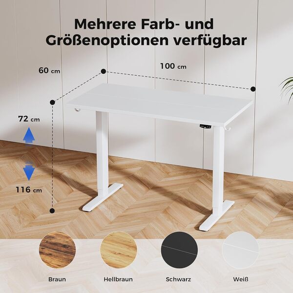 Agilestic Bureau réglable en Hauteur 100 x 60 cm, Bureau Stable avec réglage électrique de la Hauteur et Commande Manuelle avec mémoire, Ergonomique pour Travailler Debout ou Assis, Blanc