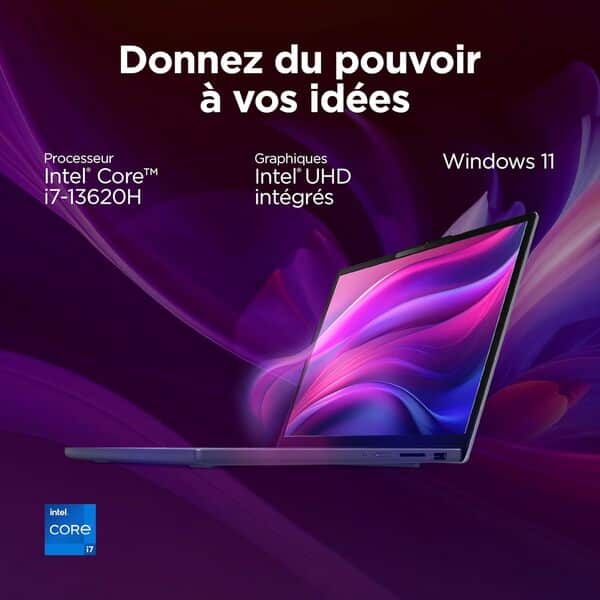 Lenovo IdeaPad Slim 3 16IRH10 - Ordinateur Portable 16'' WUXGA (Intel Core i7-13620H, RAM 16Go, SSD 1To, Intel UHD Graphics, Windows 11 Home) Clavier AZERTY Français - Bleu